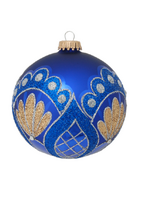 Krebs Glas Lauscha Blauwe Kerstbal met Gouden en Blauwe Glitters