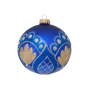 Blauwe Kerstbal met Gouden en Blauwe Glitters