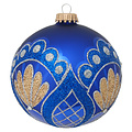 Krebs Glas Lauscha Glazen kerstbal blauw met gouden en blauwe glitter decoratie 8 cm