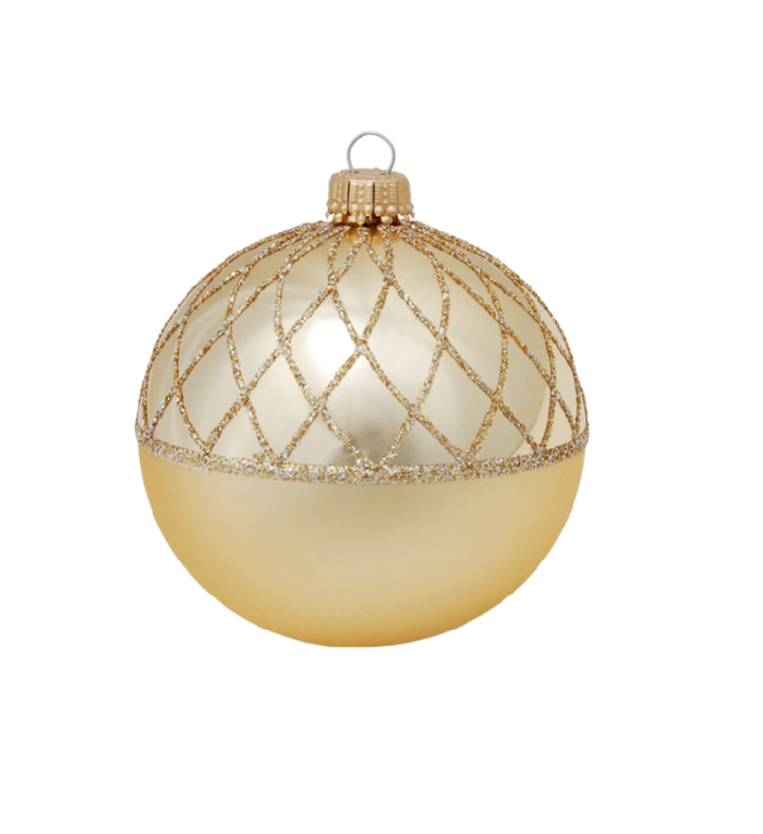 Krebs Glas Lauscha Glazen kerstbal goud met chique goud design 8 cm
