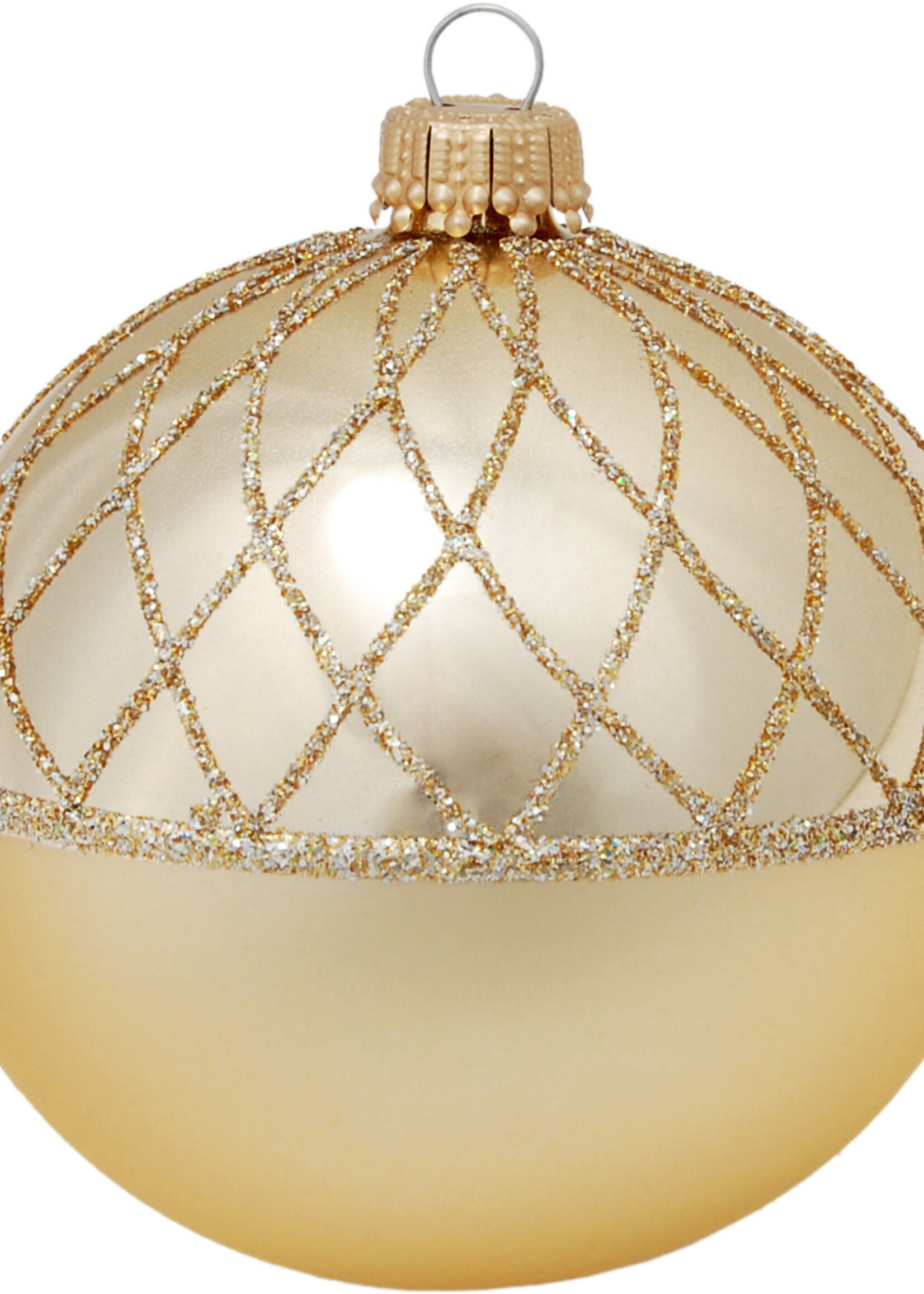 Krebs Glas Lauscha Glazen kerstbal goud met chique goud design 8 cm