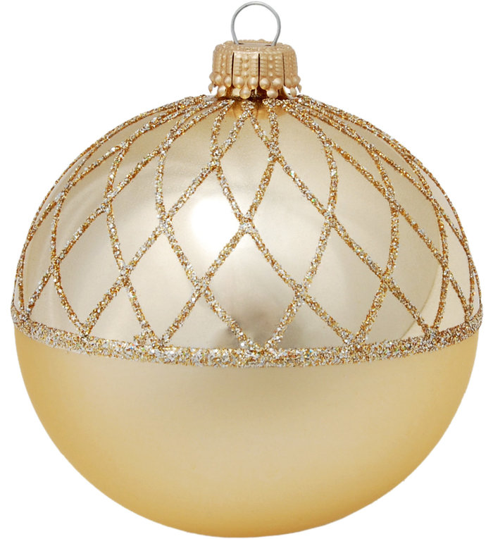 Krebs Glas Lauscha Glazen kerstbal goud met chique goud design 8 cm
