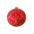 Krebs Glas Lauscha Glazen kerstbal rood met gouden glitter lijnen 8 cm