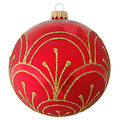Krebs Glas Lauscha Glazen kerstbal rood met gouden glitter lijnen 8 cm