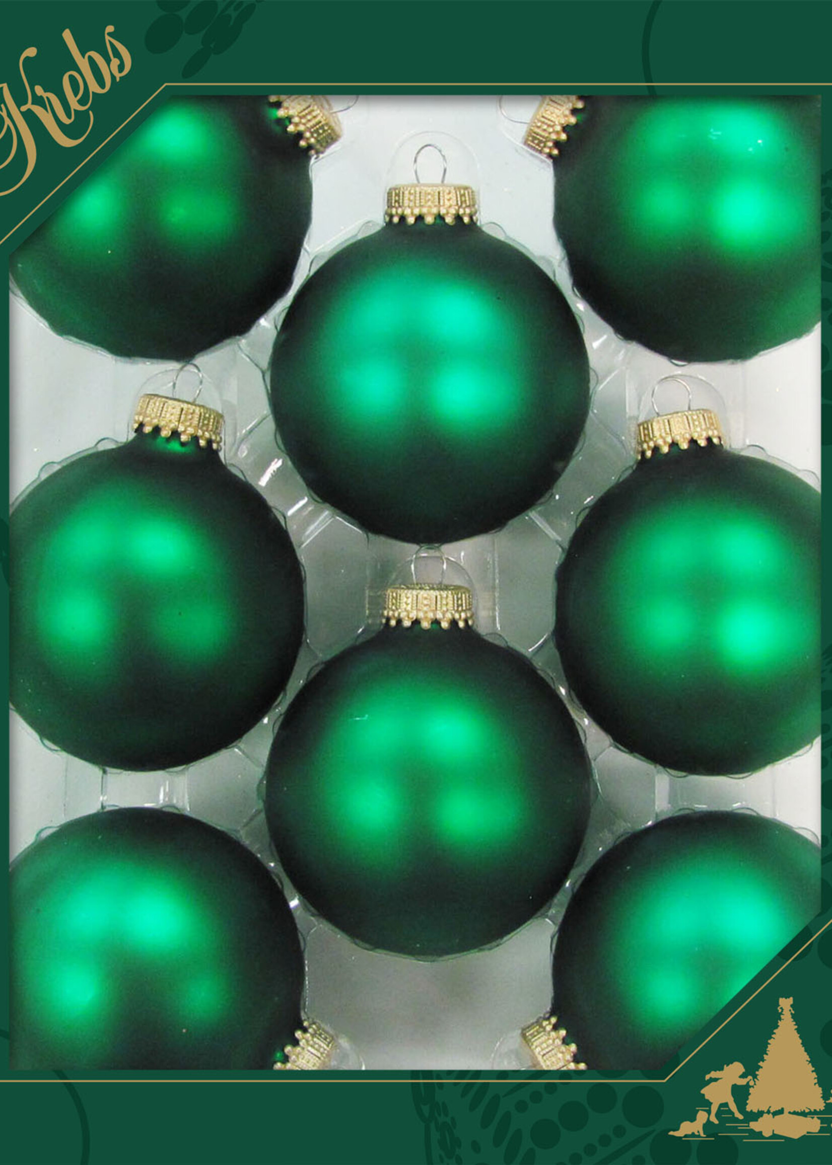 Glazen matte groene kerstballen effen 7 cm - met gouden kroontje