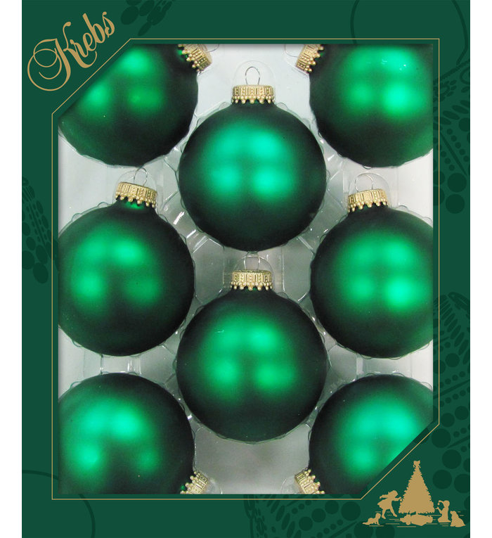 Glazen matte groene kerstballen effen 7 cm - met gouden kroontje