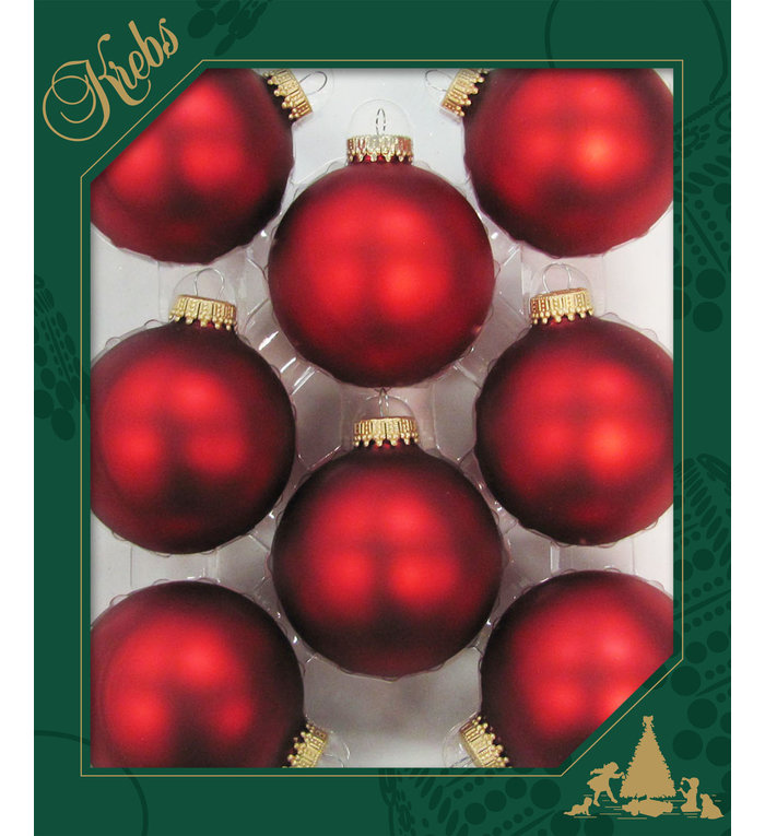 Glazen matte rode kerstballen effen 7 cm - met gouden kroontje