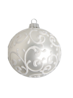 Krebs Glas Lauscha Kerstbal Zilver Mat met Wit Fluweel Design