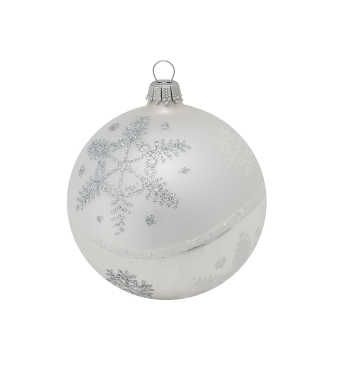 Glazen zilveren kerstbal met ijssterren 8 cm