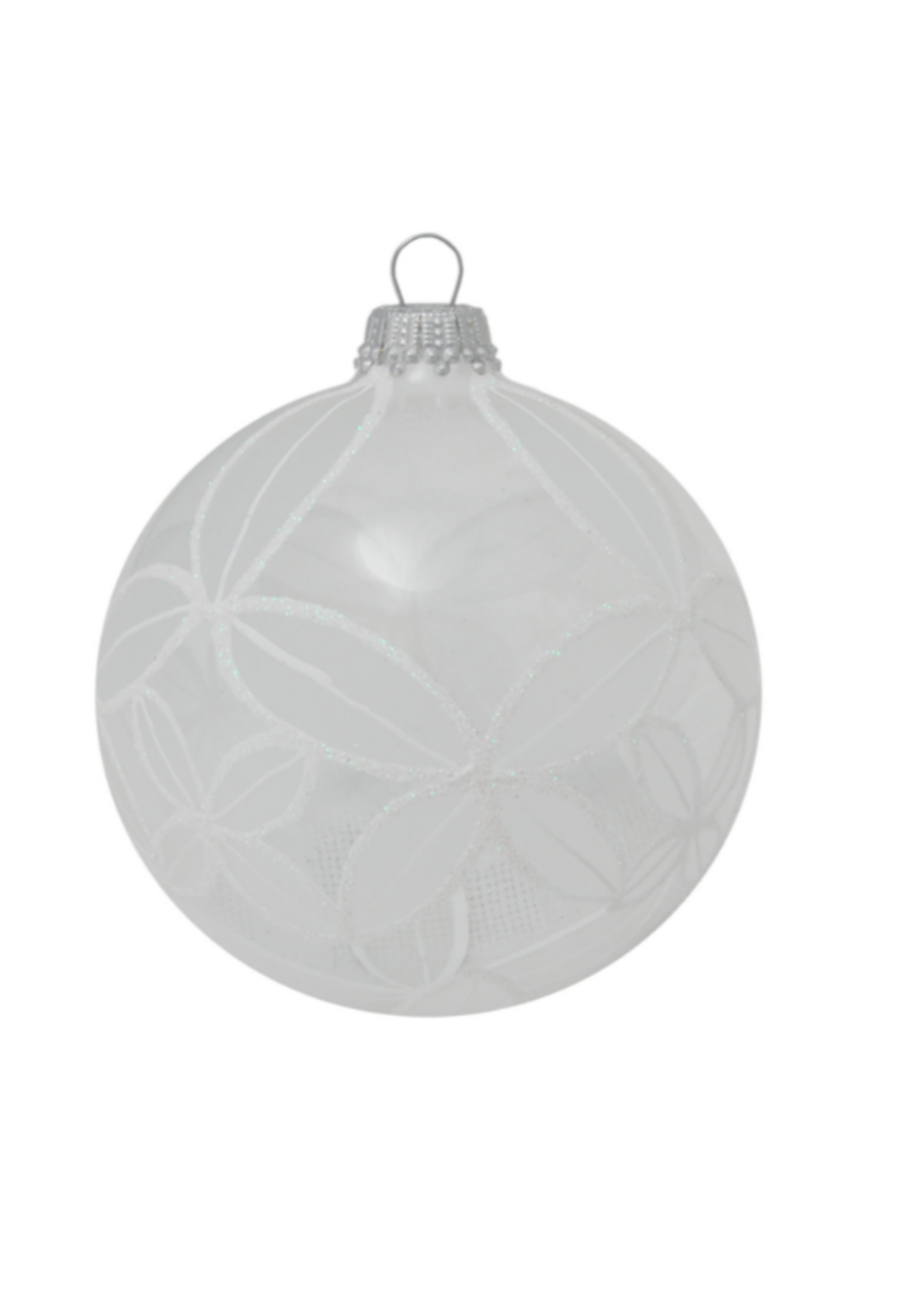 Krebs Glas Lauscha Glazen kerstbal transparant met chique wit design 8 cm