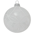 Krebs Glas Lauscha Glazen kerstbal transparant met chique wit design 8 cm