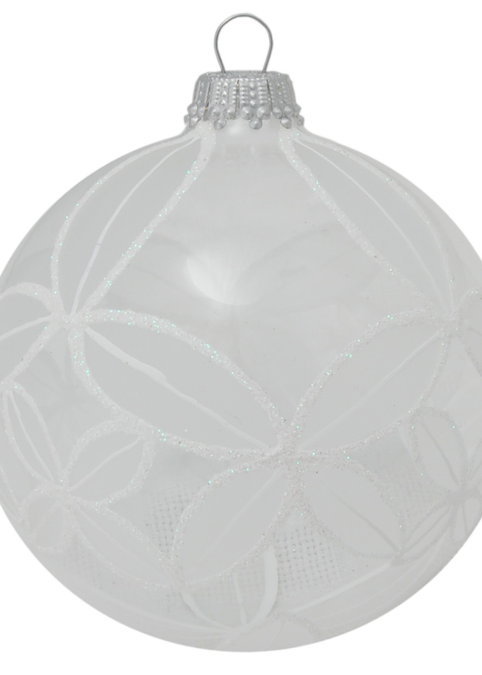 Krebs Glas Lauscha Glazen kerstbal transparant met chique wit design 8 cm
