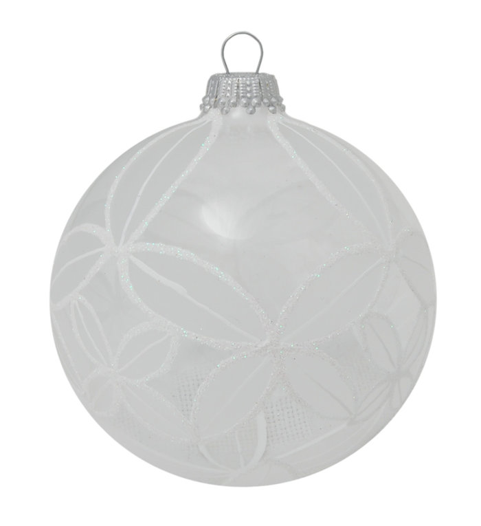 Krebs Glas Lauscha Glazen kerstbal transparant met chique wit design 8 cm