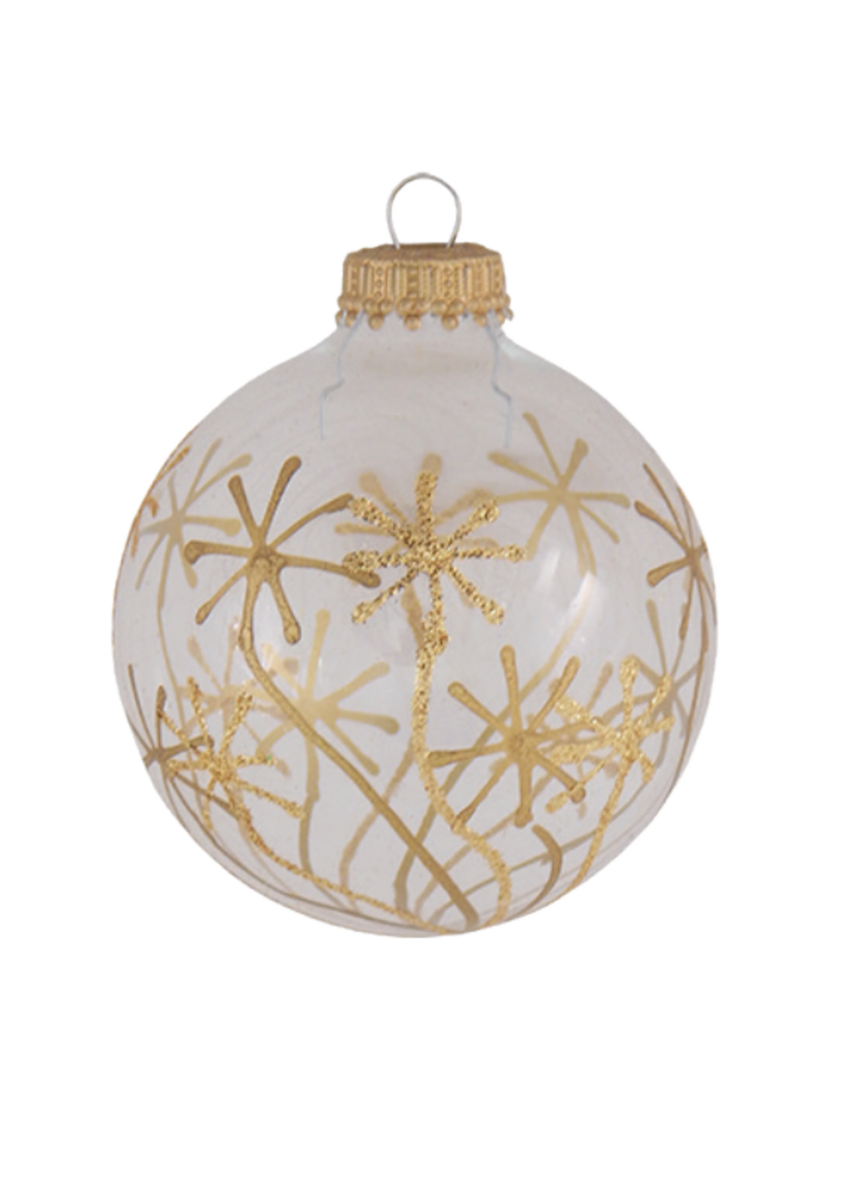 Krebs Glas Lauscha Glazen transparante kerstballen (doorzichtig) met gouden sterren 7 cm