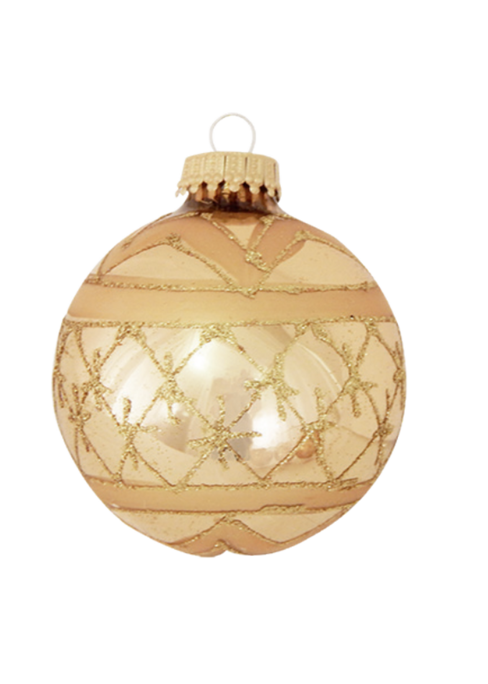 Krebs Glas Lauscha Glazen gouden kerstballen met gouden glitterband 7 cm