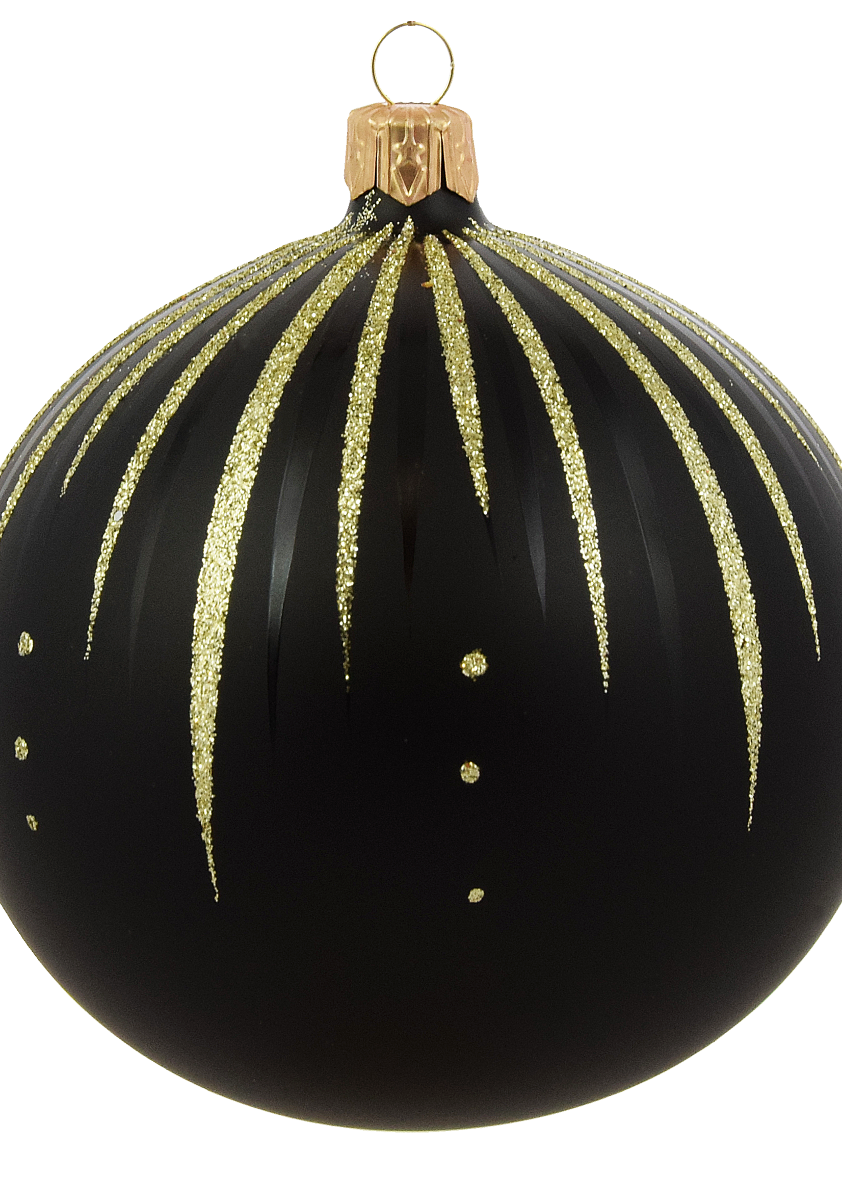 Kerstbal zwart mat met gouden glitter streepjes decoratie 8 cm - set van 3