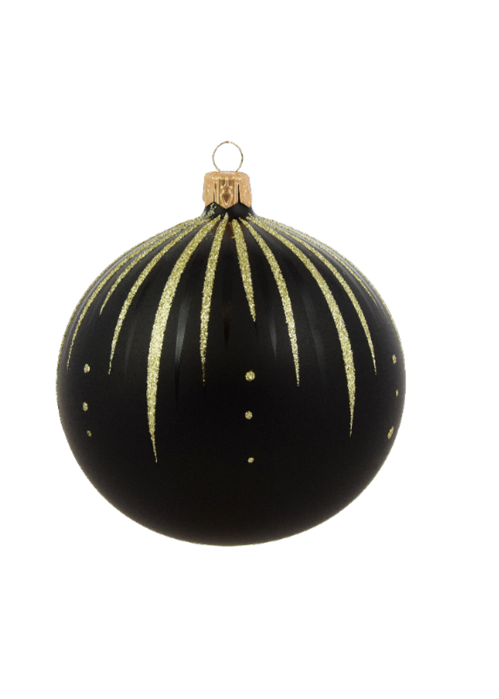 Kerstbal zwart mat met gouden glitter streepjes decoratie 8 cm - set van 3