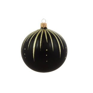 Zwarte Kerstballen met Gouden Glitter Streepjes