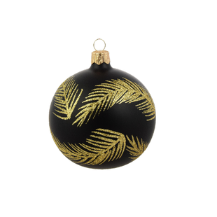 Zwarte Kerstballen met Gouden Glitter Veren