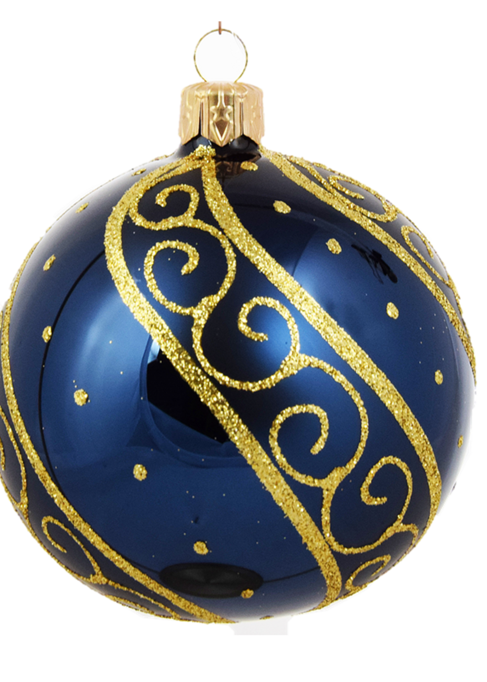Set van 3 glanzende kerstballen blauw met luxe gouden decoratie 8 cm