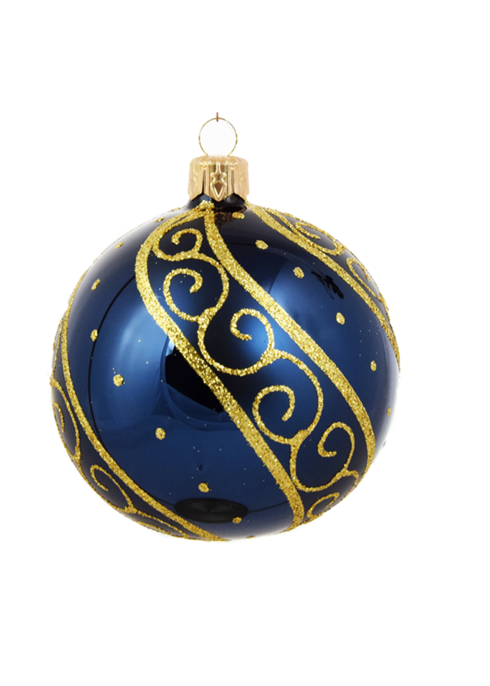 Set van 3 glanzende kerstballen blauw met luxe gouden decoratie 8 cm