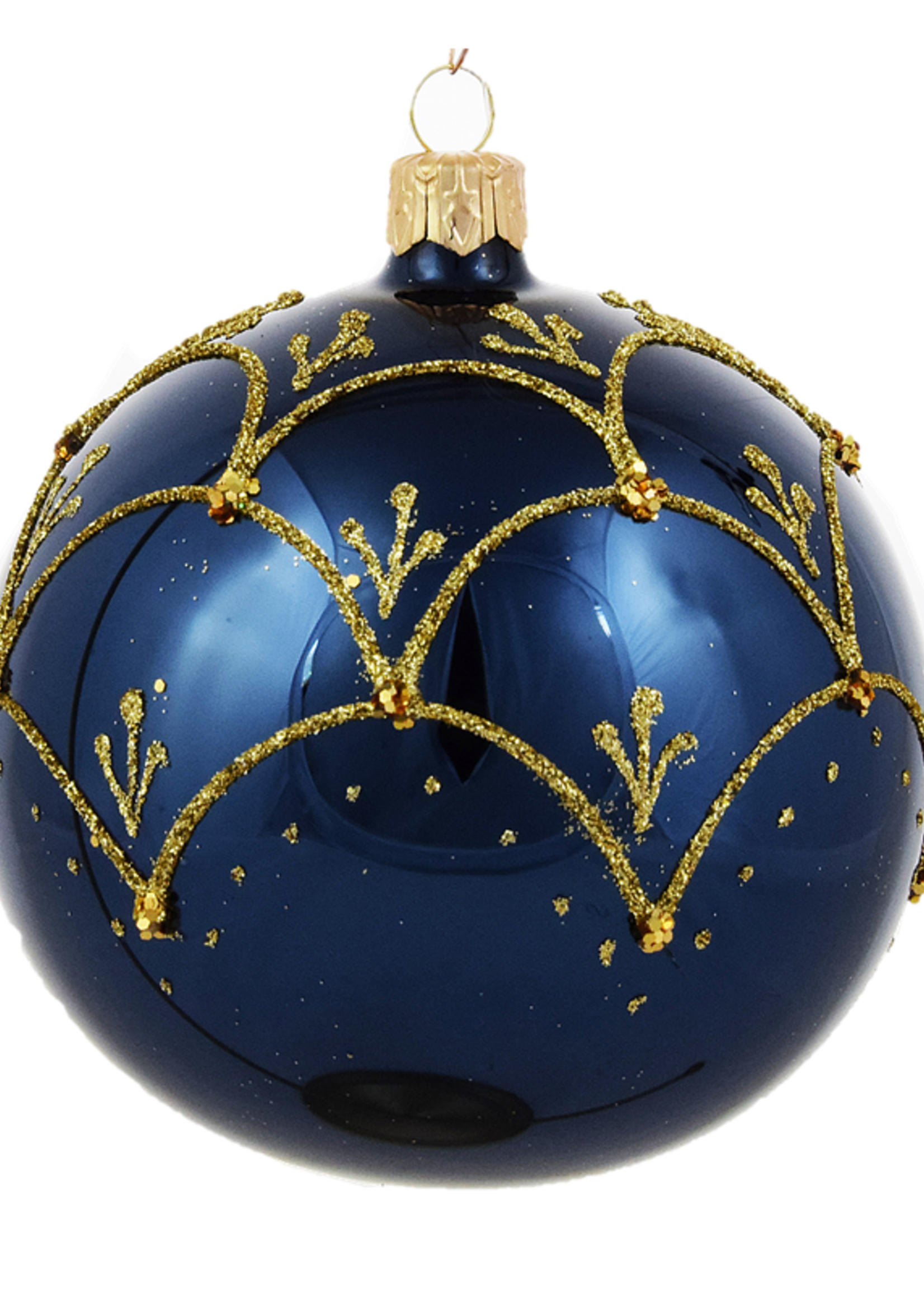 Set van 3 glanzende kerstballen blauw met chique gouden decoratie 8 cm