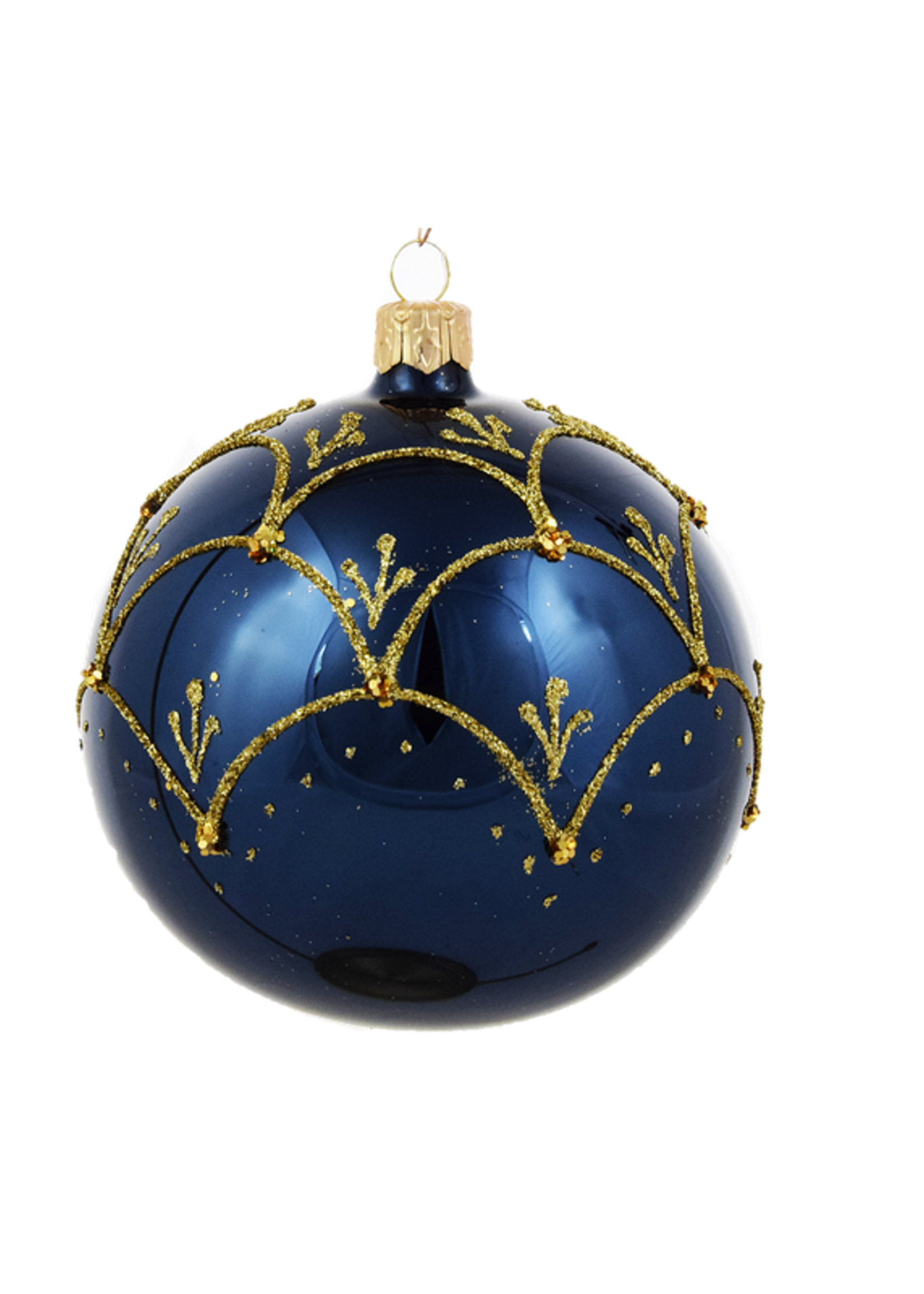 Set van 3 glanzende kerstballen blauw met chique gouden decoratie 8 cm