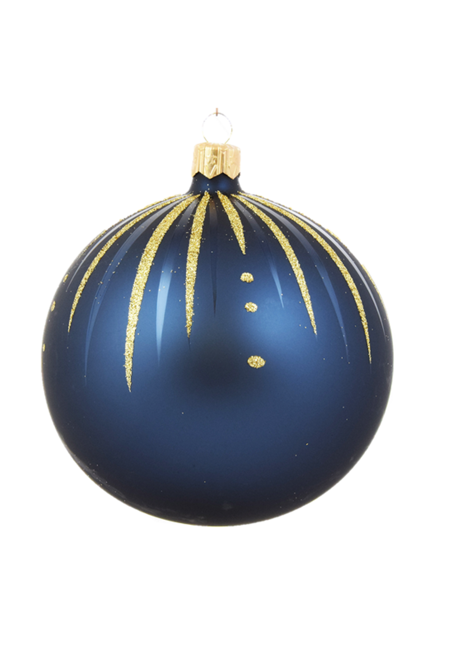 Set van 3 matte kerstballen blauw met gouden glitter streepjes decoratie 8 cm