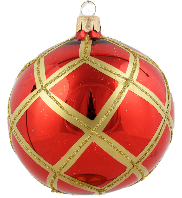 Set van 3 glanzende kerstballen rood met gouden glitter ruitennet decoratie 8 cm