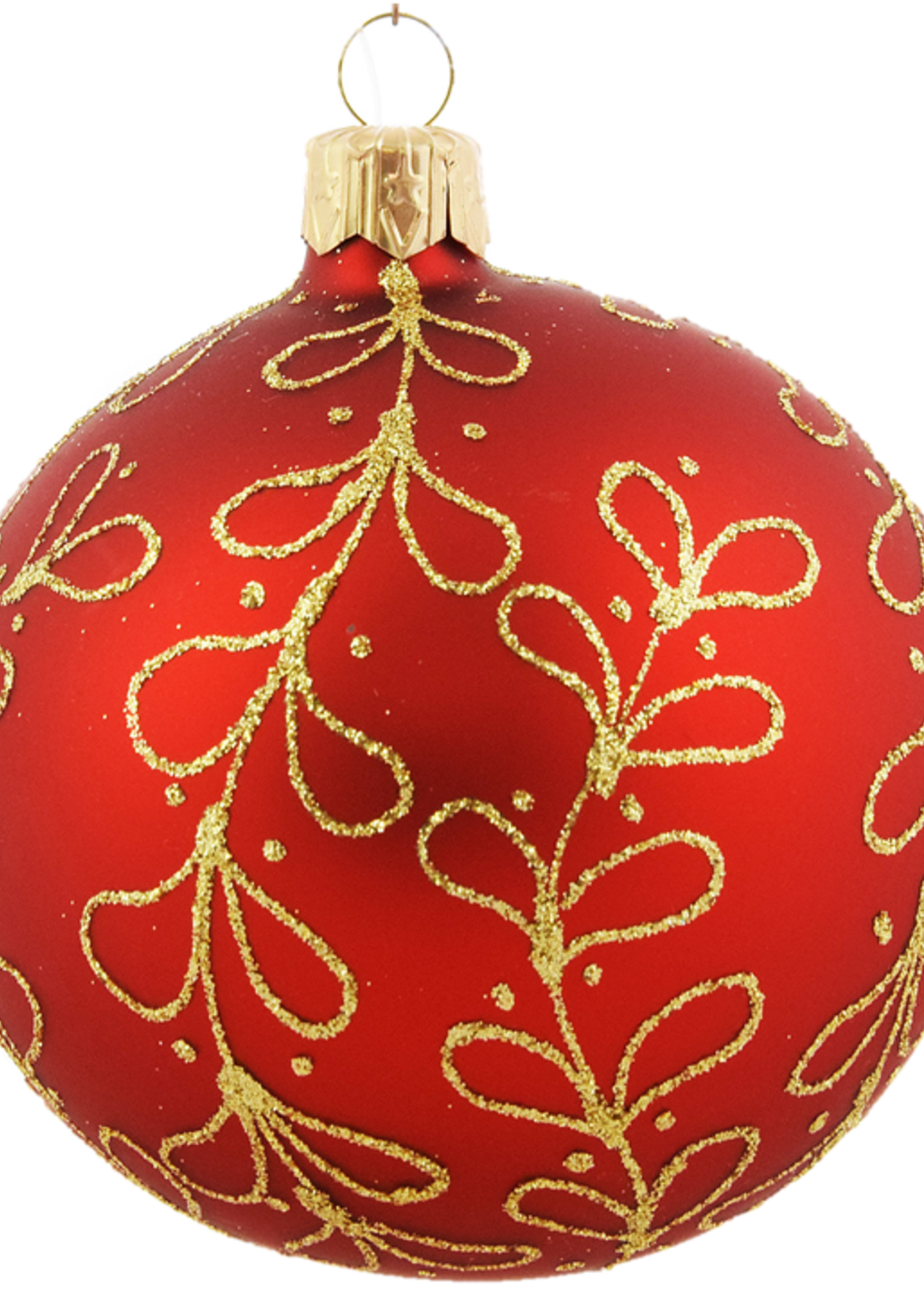 Set van 3 glanzende kerstballen rood met gouden glitter strikjes decoratie 8 cm