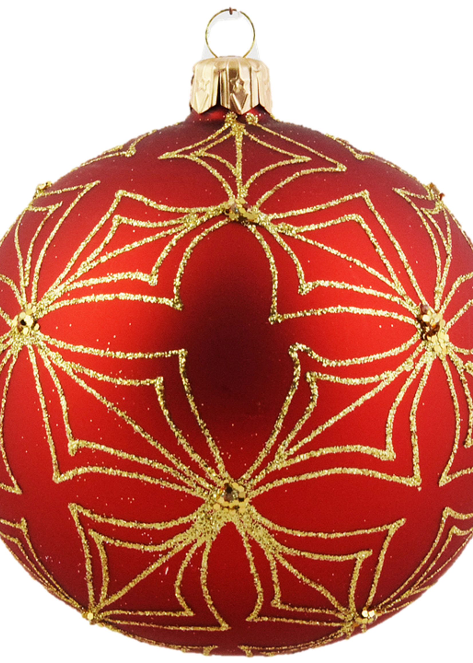 Set van 3 matte kerstballen rood met gouden glitter patroon 8 cm