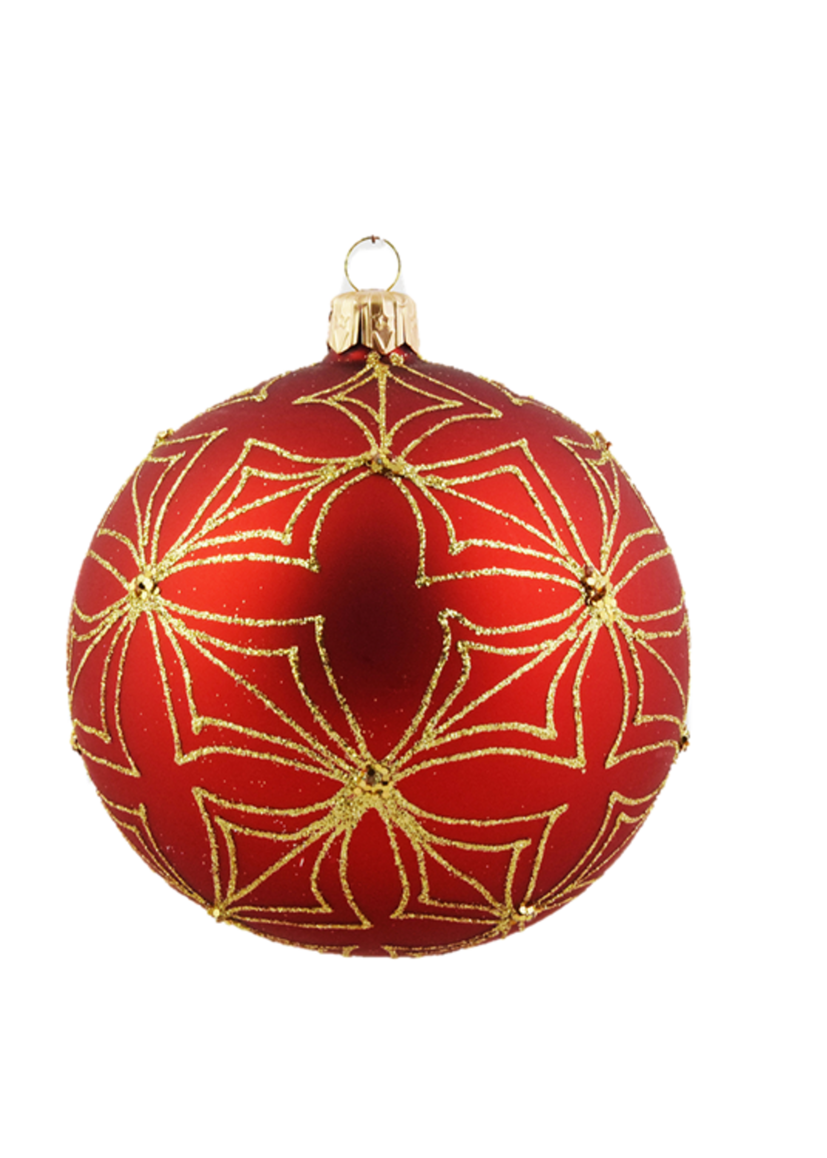Set van 3 matte kerstballen rood met gouden glitter patroon 8 cm