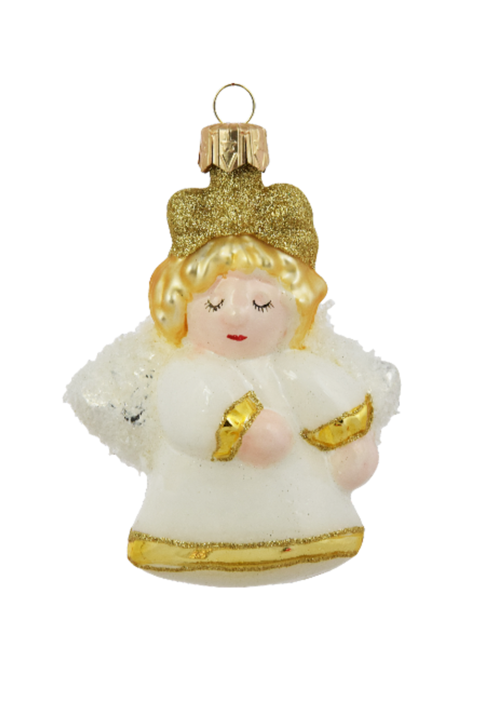 Wit en goud engeltje kerstboomdecoratie van glas