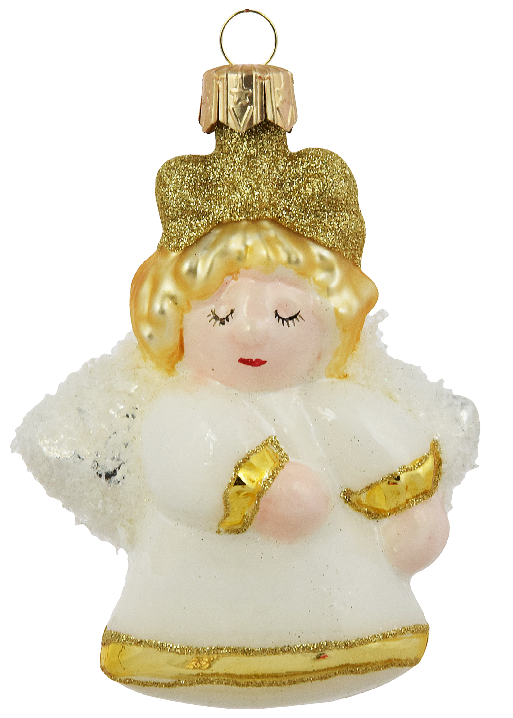 Wit en goud engeltje kerstboomdecoratie van glas
