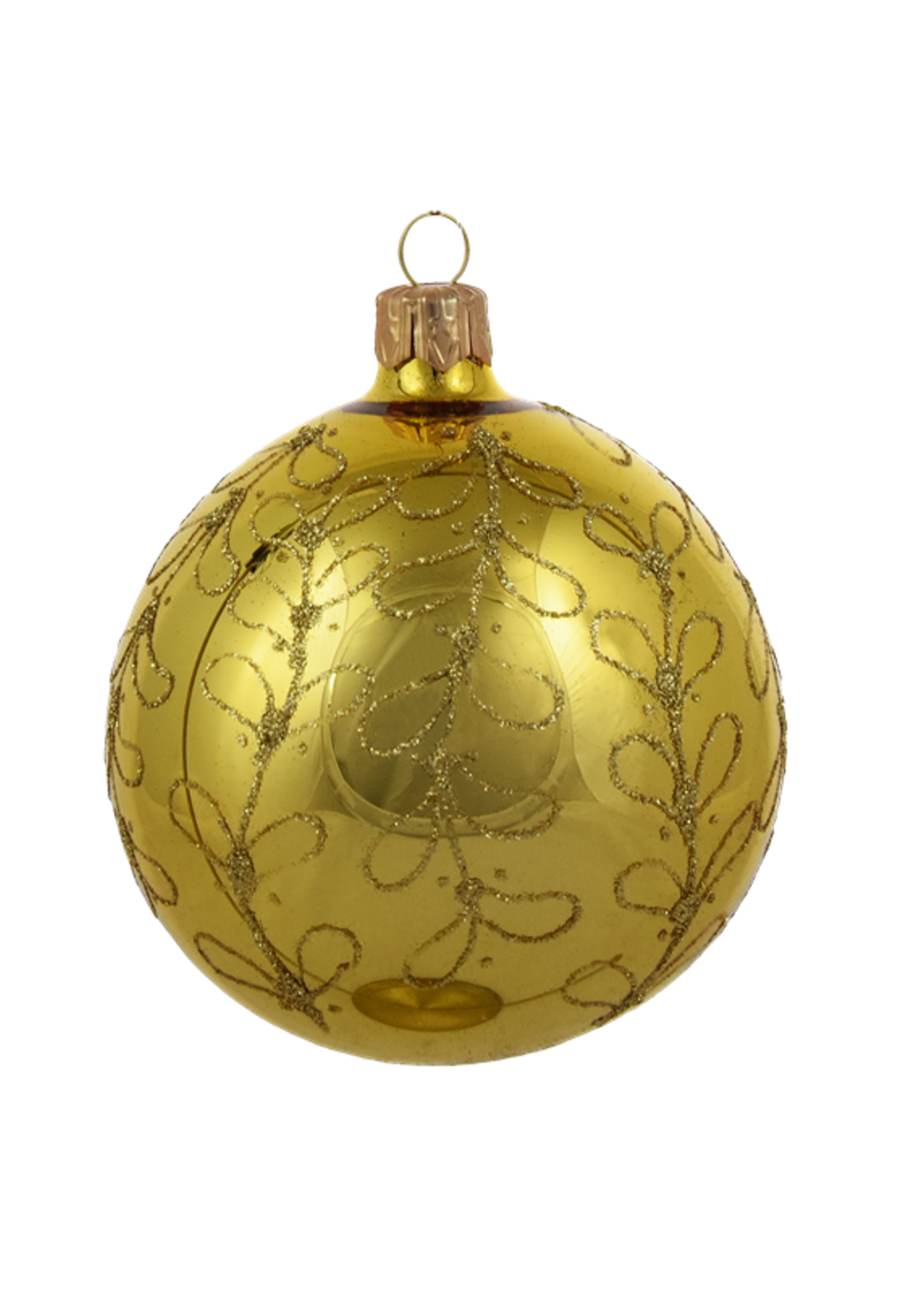 Set van 3 glanzende kerstballen goud met gouden glitter strikjes decoratie 8 cm