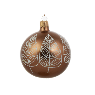 Bruine Kerstballen met Witte Bladeren Decoratie