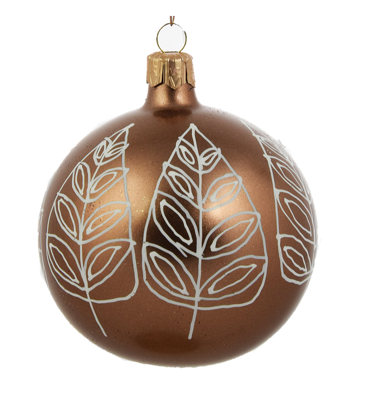 Omgaan met gemakkelijk te kwetsen badminton Mooie Bruine Kerstballen met witte bladeren decoratie 8 cm
