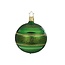 Spar groene kerstbal met gouden en groene glitterlijnen 8 cm