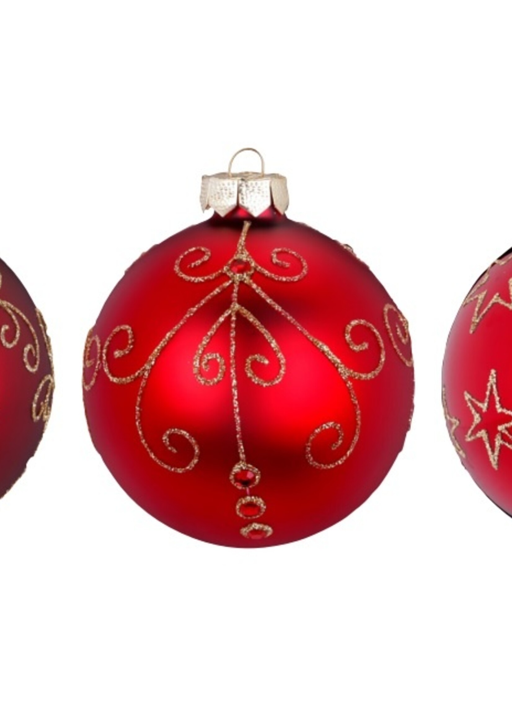 Set van 3 - Glazen kerstballen robijn rood deluxe 8 cm