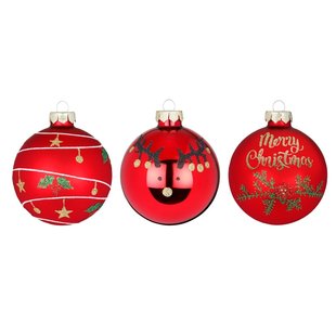 Rode Kerstballen - Merry Christmas - set van 3