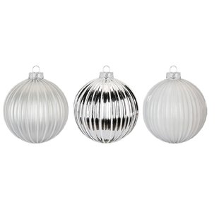 Luxe Zilveren en Witte Kerstballen - set van 3