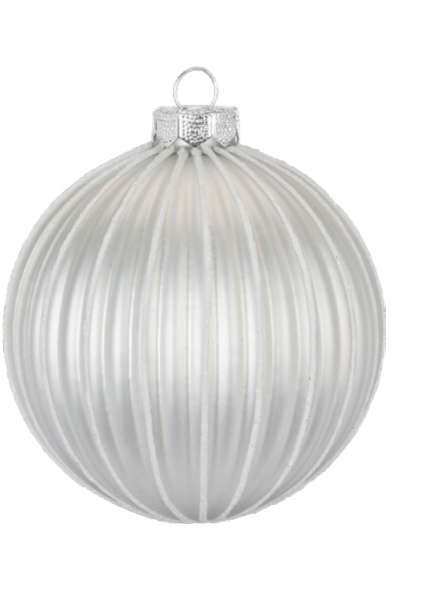 Set van 3 - Glazen kerstballen wit en zilver met een ribbeltje 8 cm