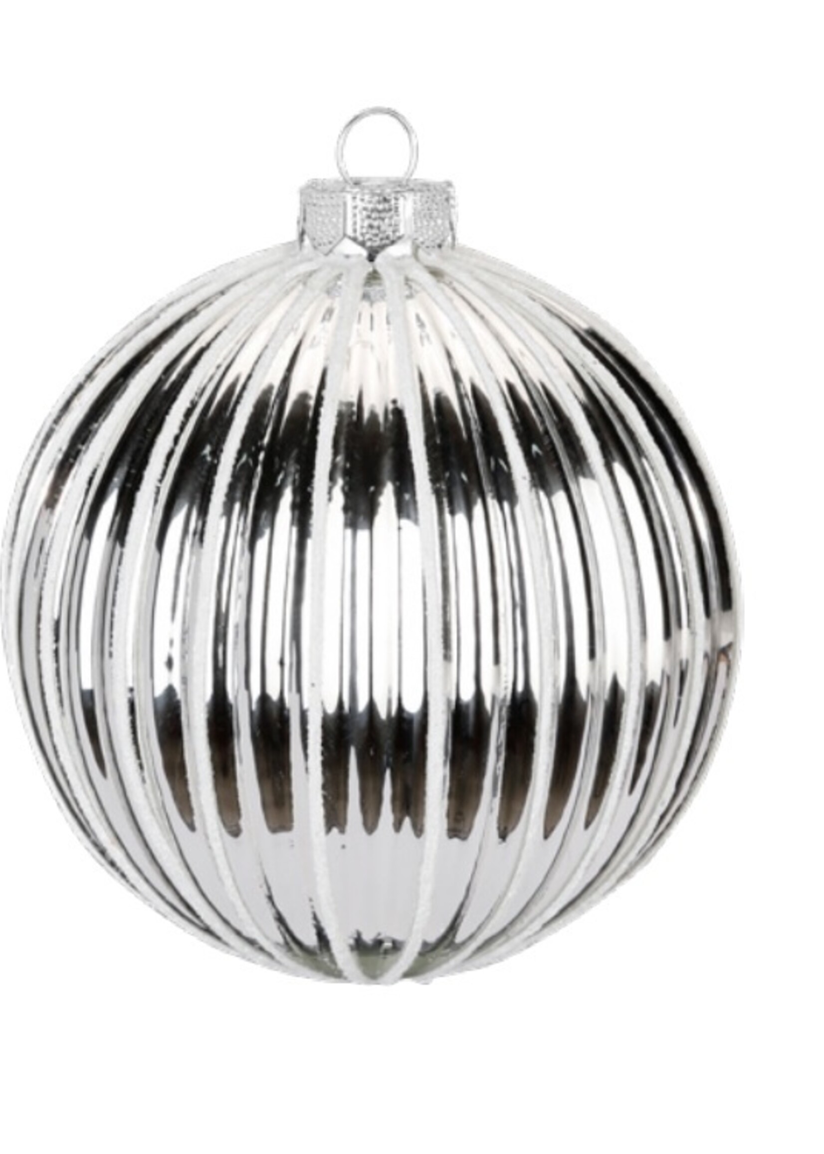 Set van 3 - Glazen kerstballen wit en zilver met een ribbeltje 8 cm