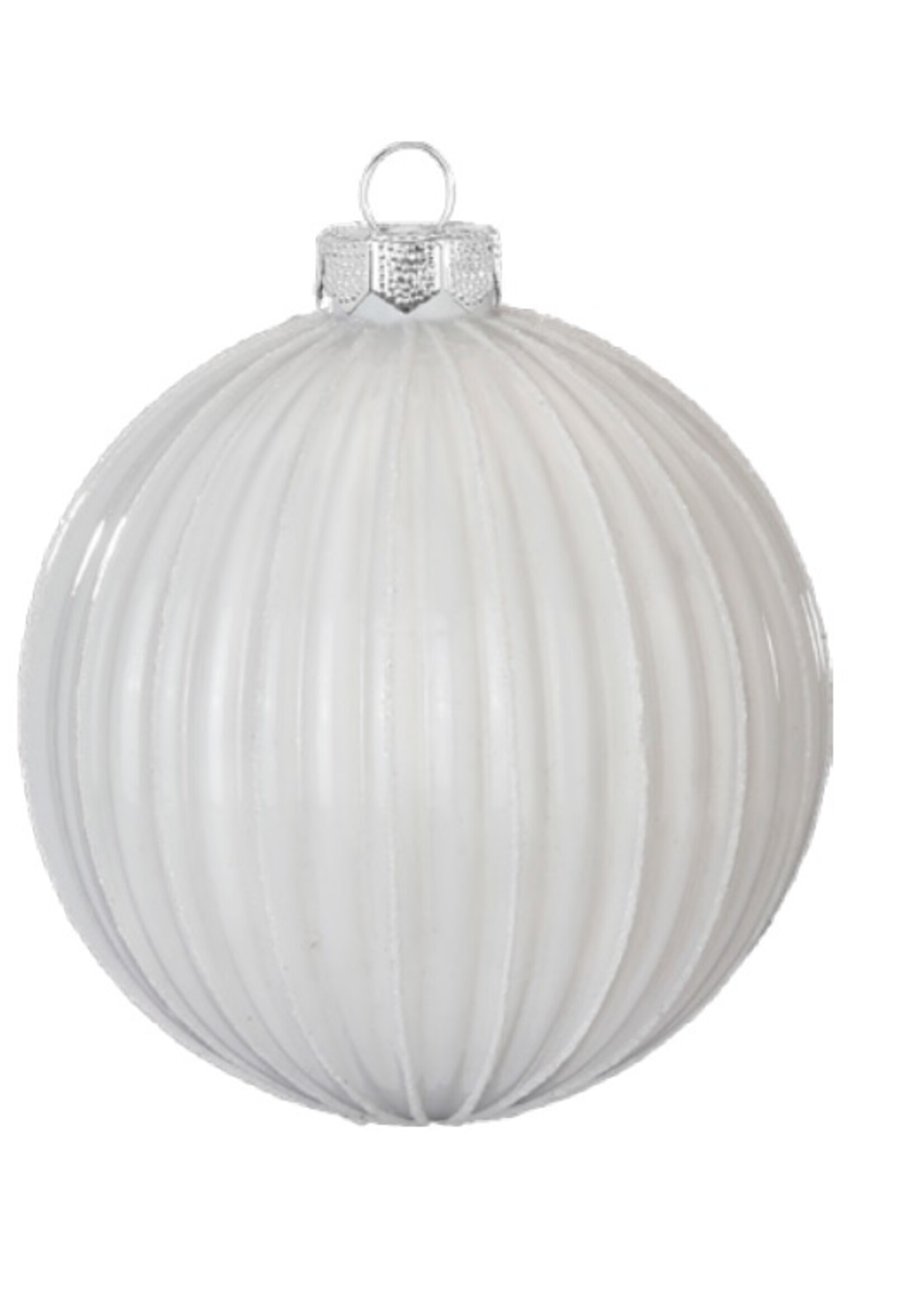 Set van 3 - Glazen kerstballen wit en zilver met een ribbeltje 8 cm