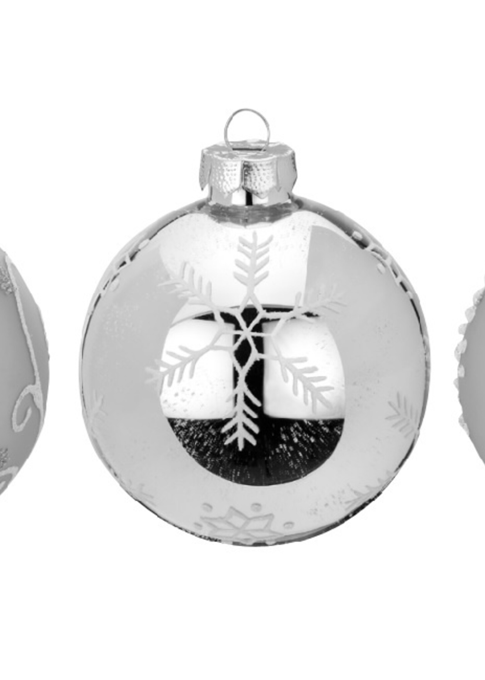 Set van 3 - Glazen hippe kerstballen zilver, verschillend gedecoreerd 8 cm