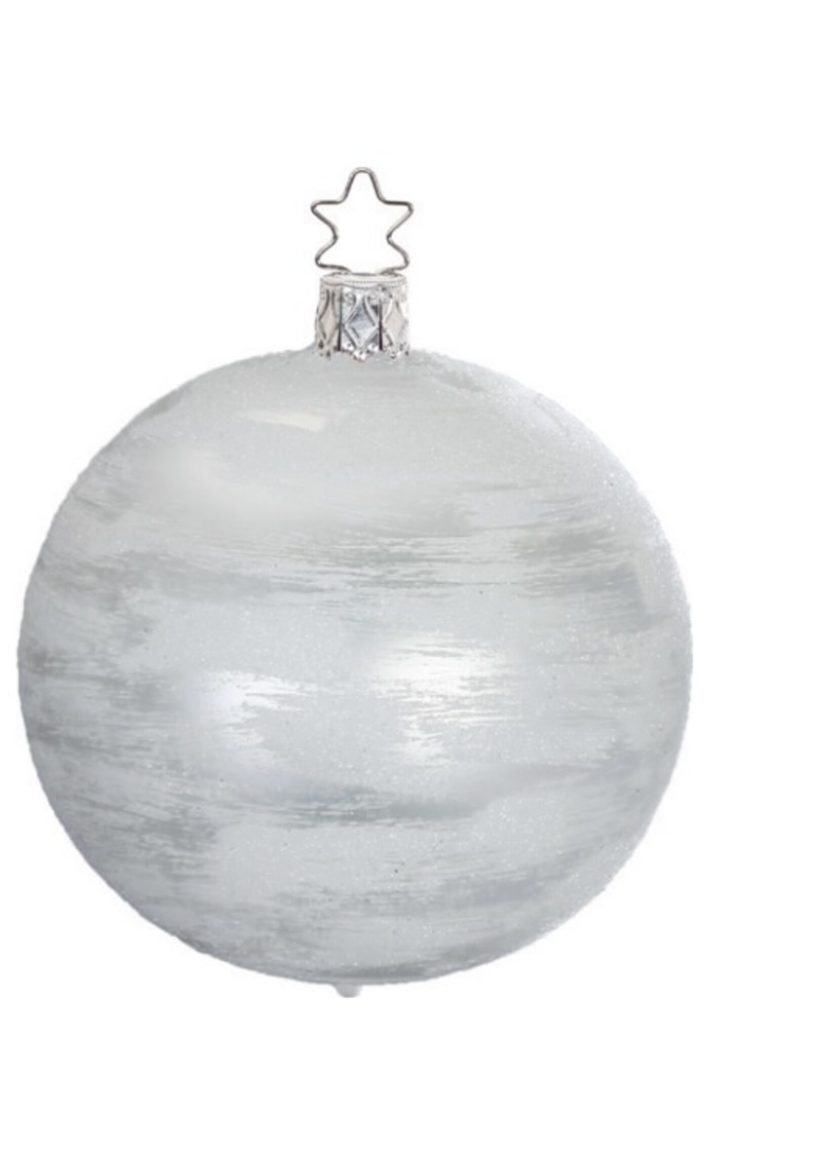 Inge Glas Manufaktur Handgemaakte zilveren glinsterende kerstbal 8 cm