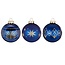 Set van 3 - Glazen hippe kerstballen nachtblauw, verschillend stijlvol gedecoreerd 8 cm