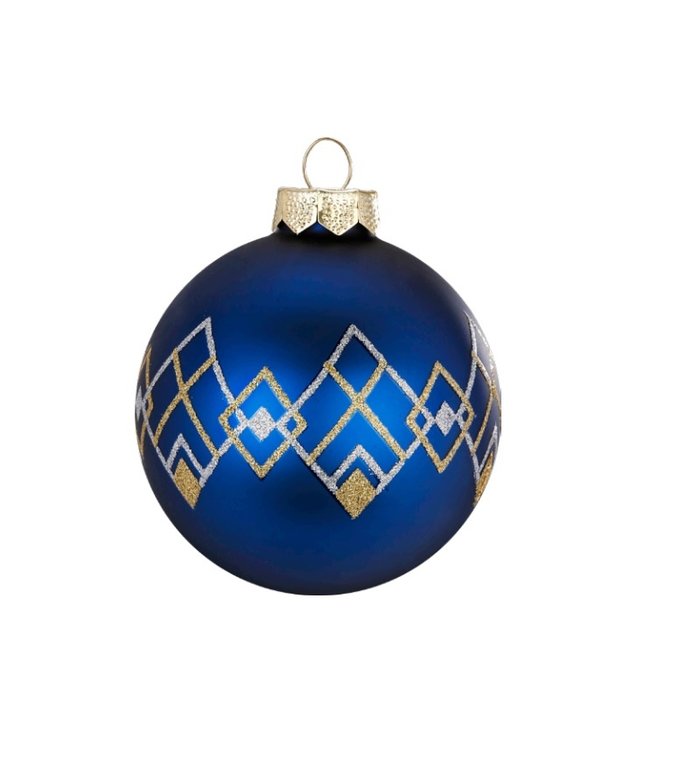 Set van 3 - Glazen hippe kerstballen nachtblauw, verschillend stijlvol gedecoreerd 8 cm