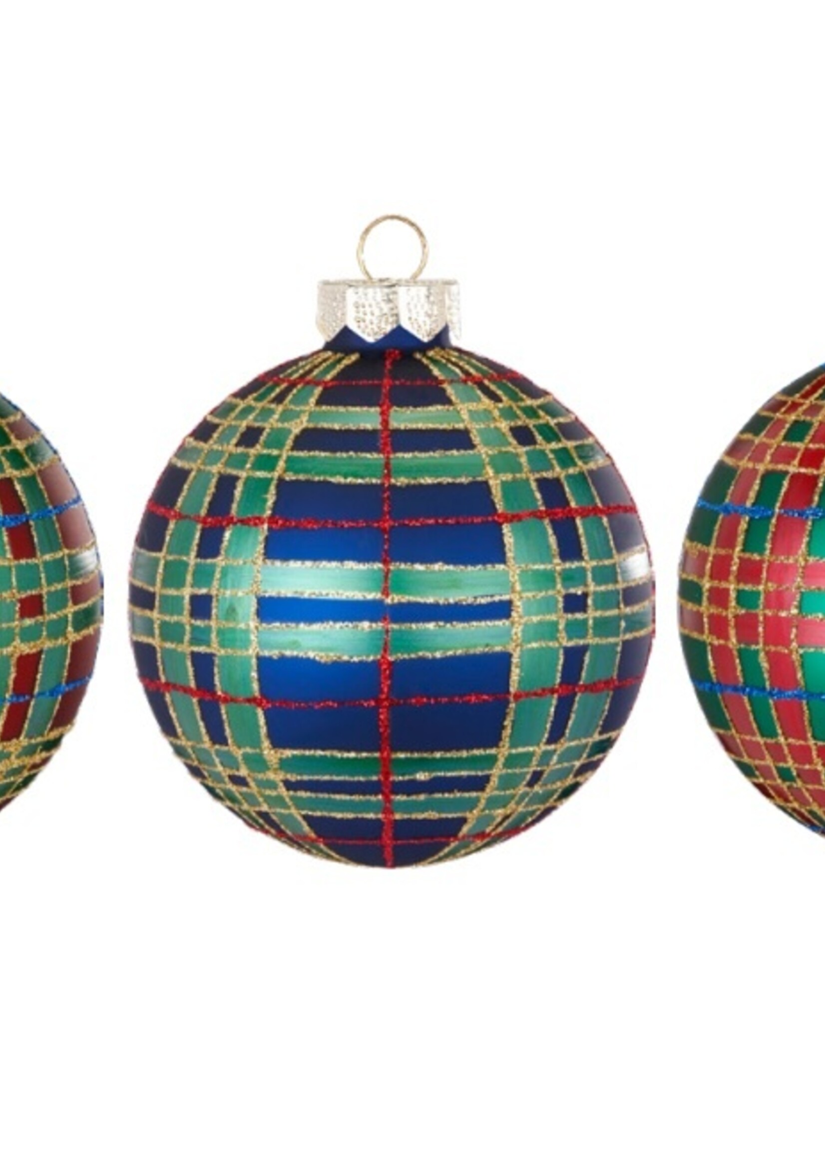 Set van 3 - Glazen ruitjes kerstballen rood, blauw en groen 8 cm