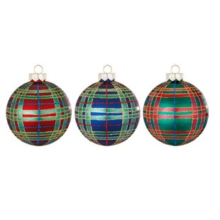 Rode, Groene en Blauwe Geruite Kerstballen - set van 3